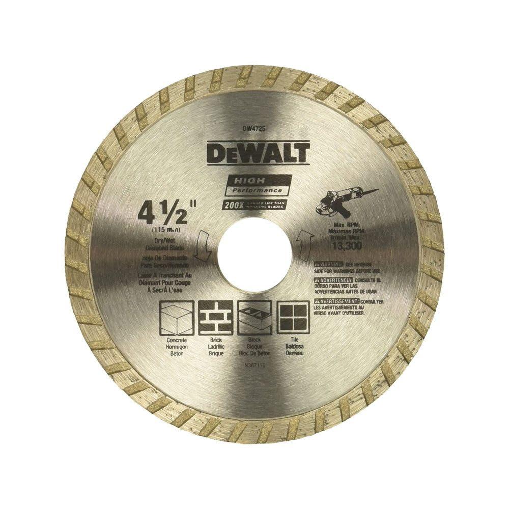 DEWALT Diamond Blade for Masonry, Dry Cutting, Continuous Rim, 7/8-Inch Arbor, 4-1/2-Inch (DW4725)