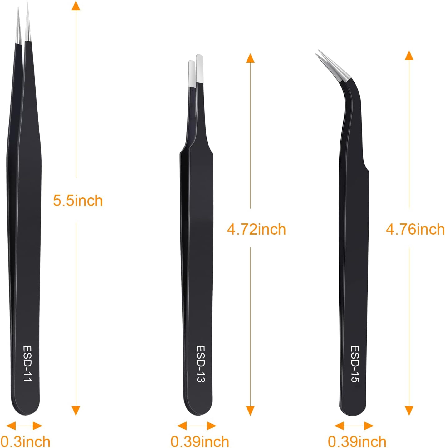 kaverme 3PCS Precision Tweezers Set, Upgraded Anti-Static Stainless Steel
