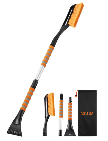 AstroAI 40" Snow Brush and Ice Scrapers for Car Windshield, Detachable Snow Scrapers with Ergonomic Foam Grip for Cars, Trucks, SUVs (Heavy Duty ABS, PVC Brush, Orange)