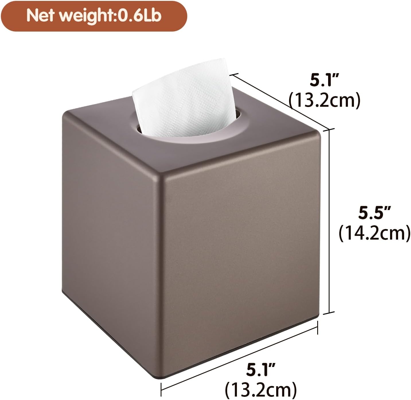 Y-in Hand Tissue Box Cover, Square Facial Cube Tissue Box Holder, Storage Accessories for Bathroom Vanity, Bedroom Countertops, Dressers, Night Stand, Parlors and Offices - Brown Bronze