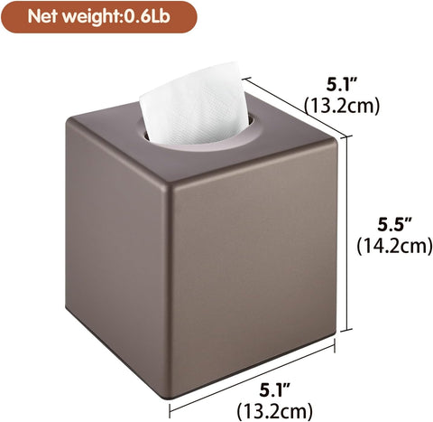 Y-in Hand Tissue Box Cover, Square Facial Cube Tissue Box Holder, Storage Accessories for Bathroom Vanity, Bedroom Countertops, Dressers, Night Stand, Parlors and Offices - Brown Bronze