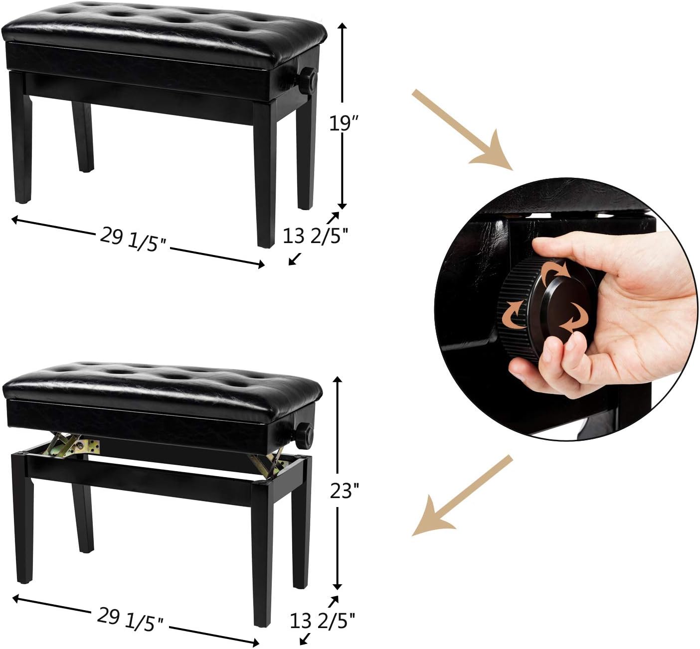 Bonnlo Adjustable Duet Piano Bench with Storage Faux Leather Seat
