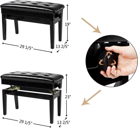 Bonnlo Adjustable Duet Piano Bench with Storage Faux Leather Seat