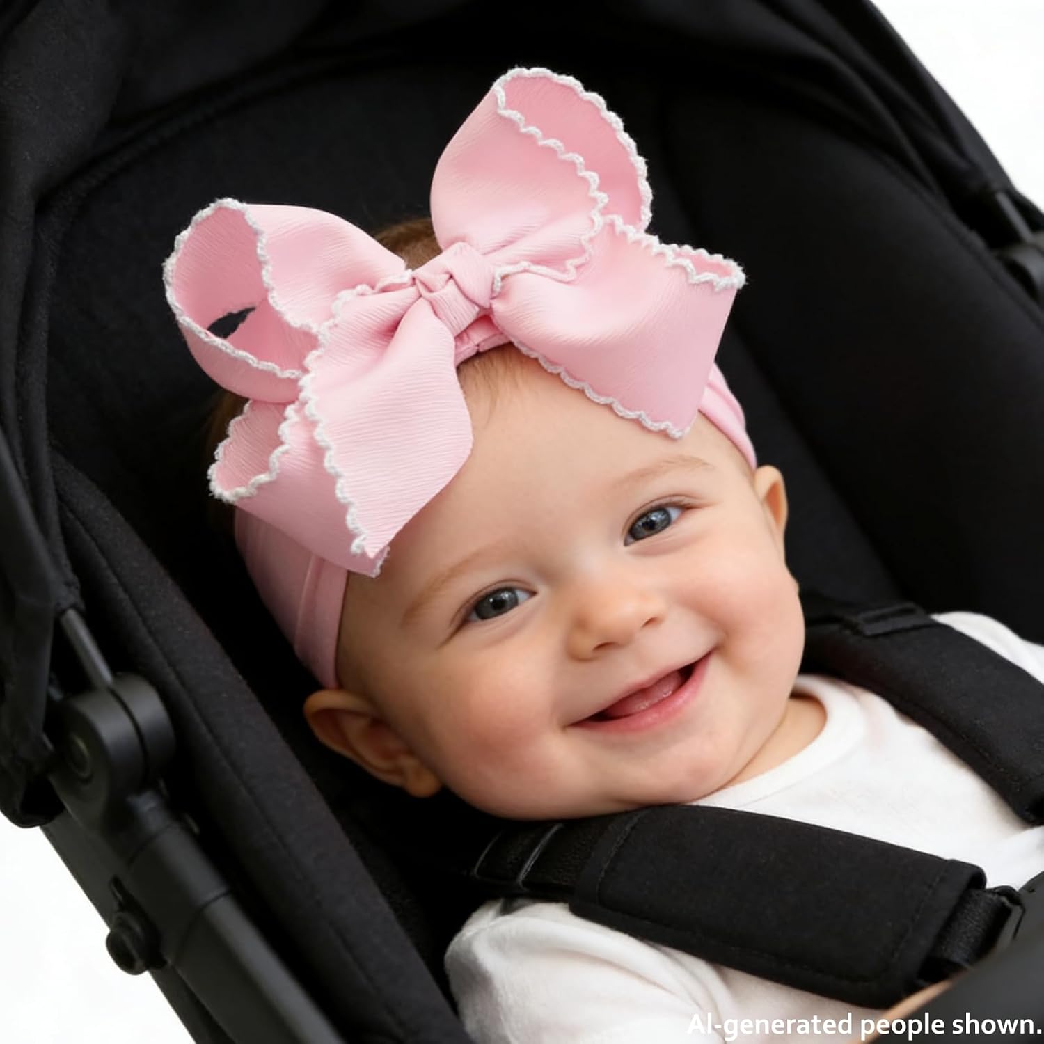 6'' Jumbo Pink Baby Girls Bow Headbands, Soft Nylon Headwraps