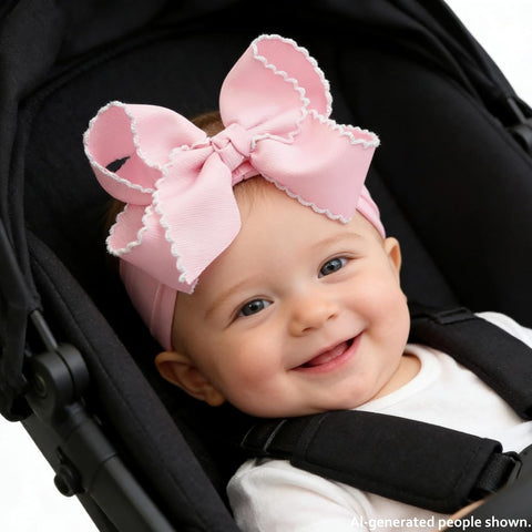 6'' Jumbo Pink Baby Girls Bow Headbands, Soft Nylon Headwraps
