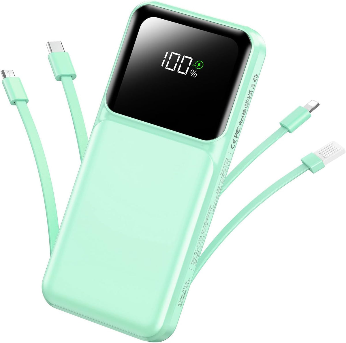 Portable Charger Power Bank with Built in Cable 20000mAh Fast Charging