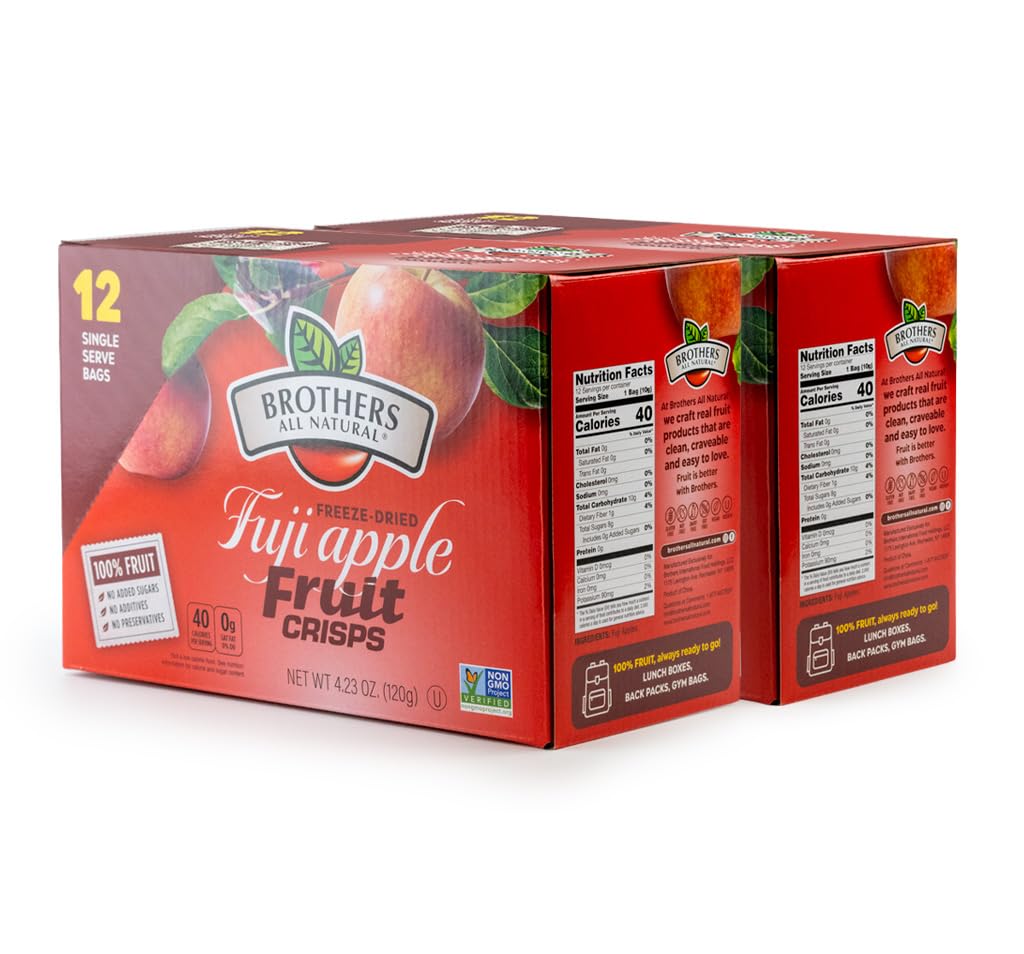 Brothers All Natural Freeze Dried Fruit Crisps, Variety Pack, 24 Single Serve Bags, Fuji Apple, Strawberry, Strawberry and Banana, Made with 100% Fruit, Gluten Free, Soy Free, Vegan, Healthy Snack | Packaging May Vary
