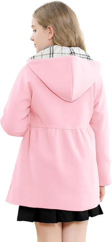 Betusline Girls' Dress Coat Hoodie Wool Blend Coats Fall Winter Peacoat
