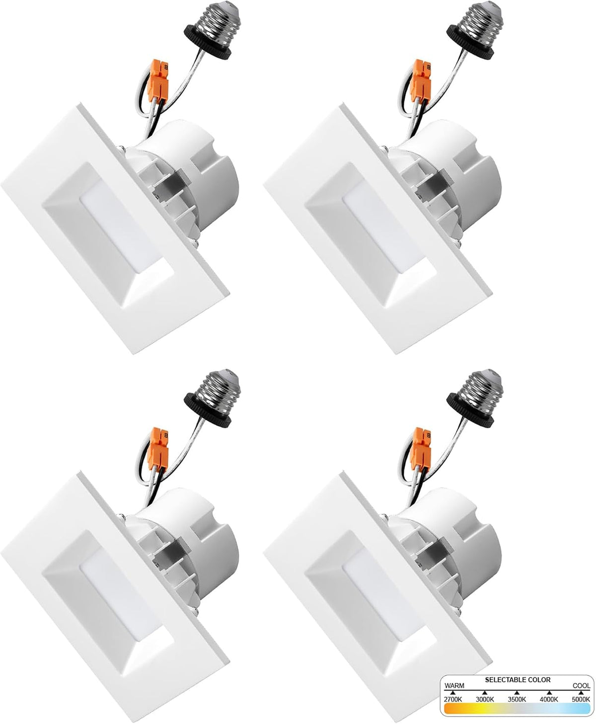 NUWATT 4 Inch Retrofit Square Recessed Lighting, 5CCT 2700K-5000K, 4 Pack