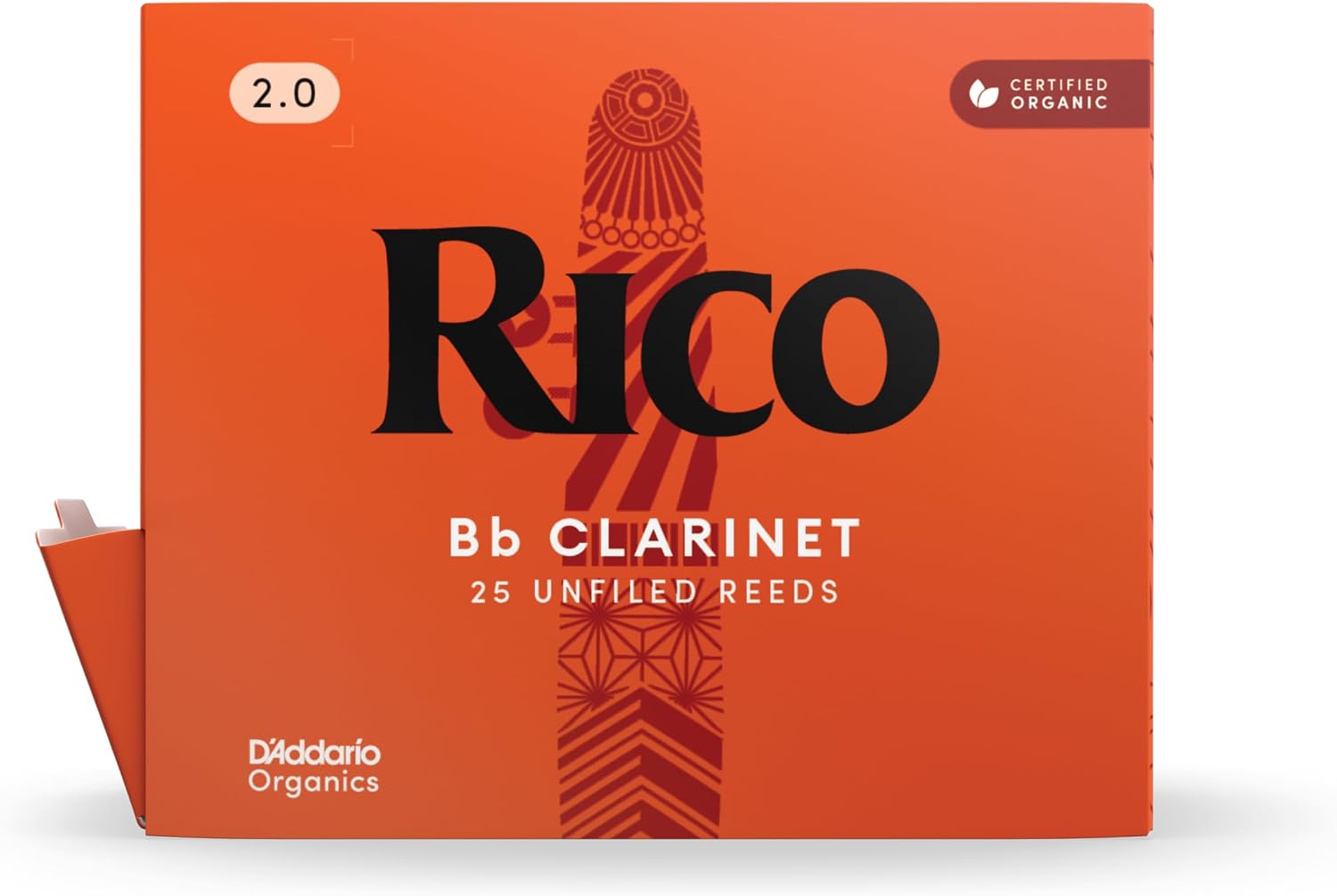 Rico Organic Bb Clarinet Reeds, Strength 2.0, 25 Pack