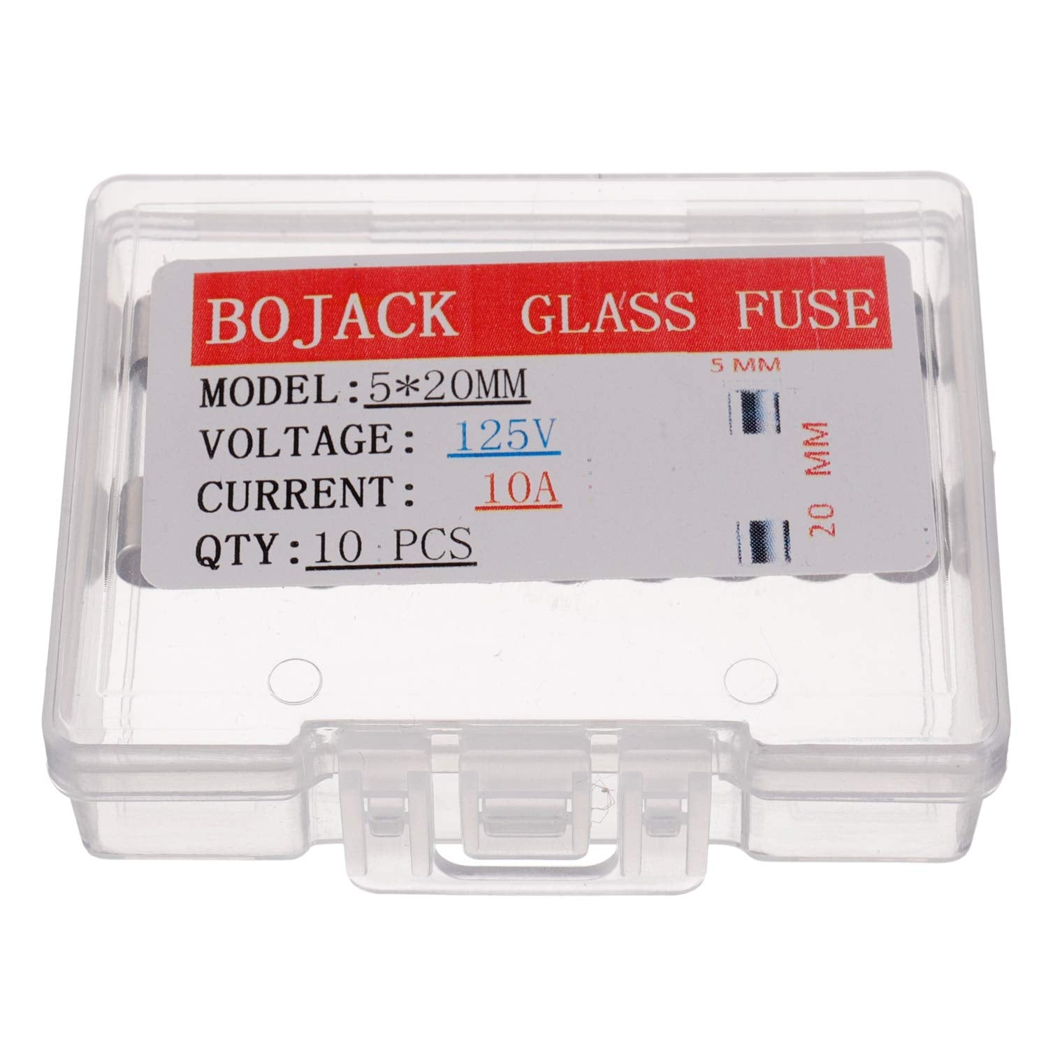 BOJACK 5x20 mm 10 A 10 amp 125 V 125 Volt 0.2x0.78 Inch F10AL125V Fast-Blow Glass Fuses (Pack of 10)