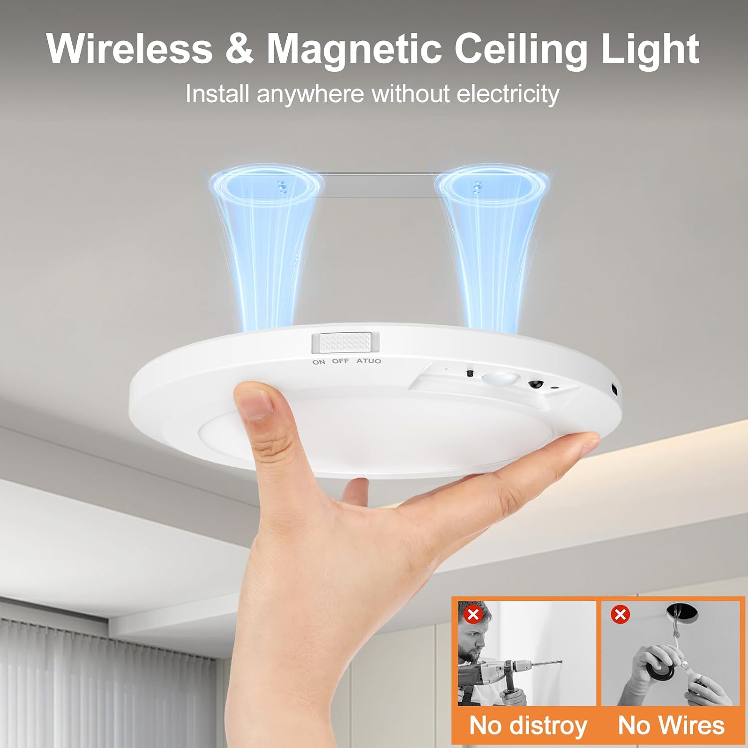 Rechargeable Motion Sensor Ceiling Light Indoor Closet Light with Remote