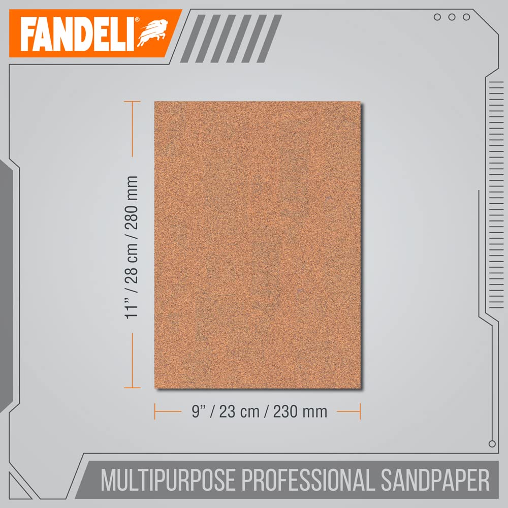 Fandeli | Multi-Purpose Sandpaper | 100 Grit | 50 Sheets of 9'' x 11'' | Ideal for Sanding Metal, Untreated Wood and Painted Surfaces | Sandpaper Sheets | Sandpaper Grit.