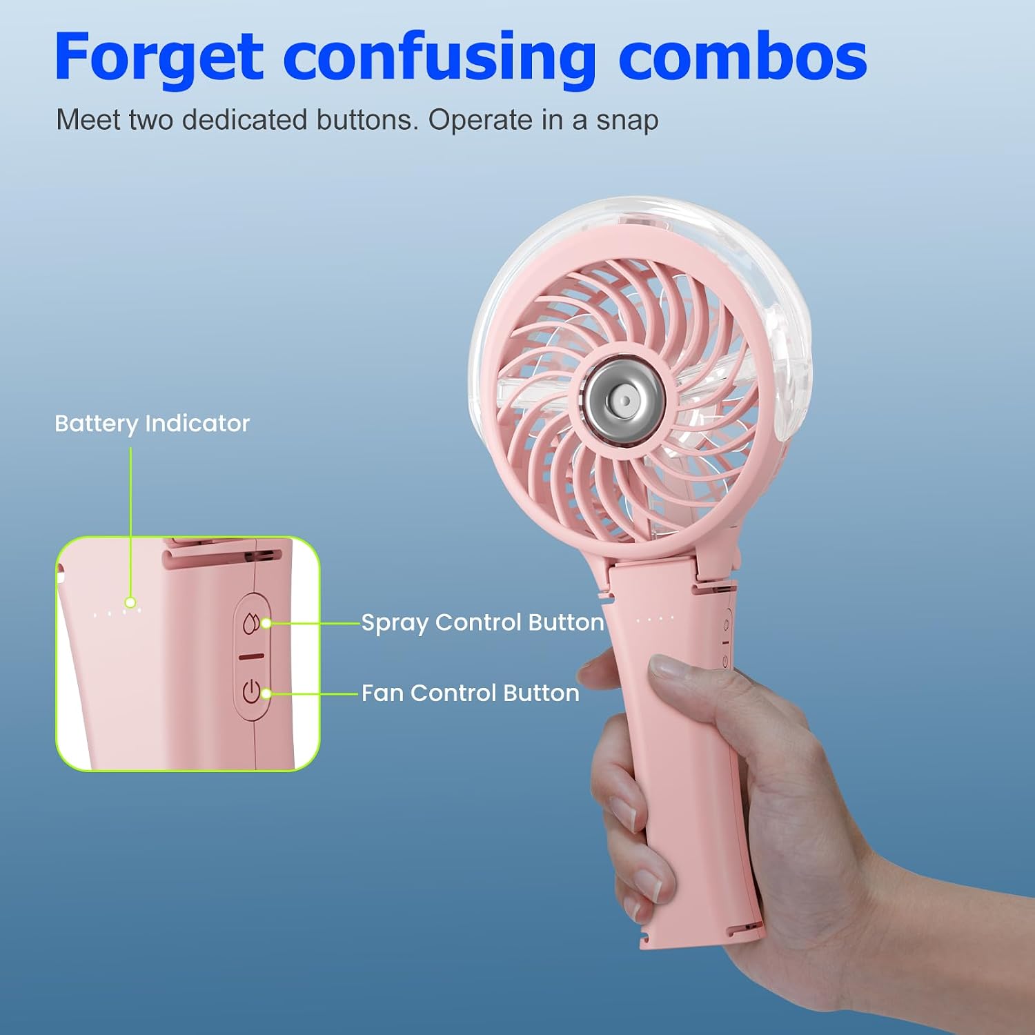 HandFan Upgraded Handheld Misting Fan, Two Button Easy Operation, Rechargeable Portable Mister Fan, Spray Water Mist Fans, Mini Electric Cooling Fans for Travel, Outdoors, Disney(Pink)
