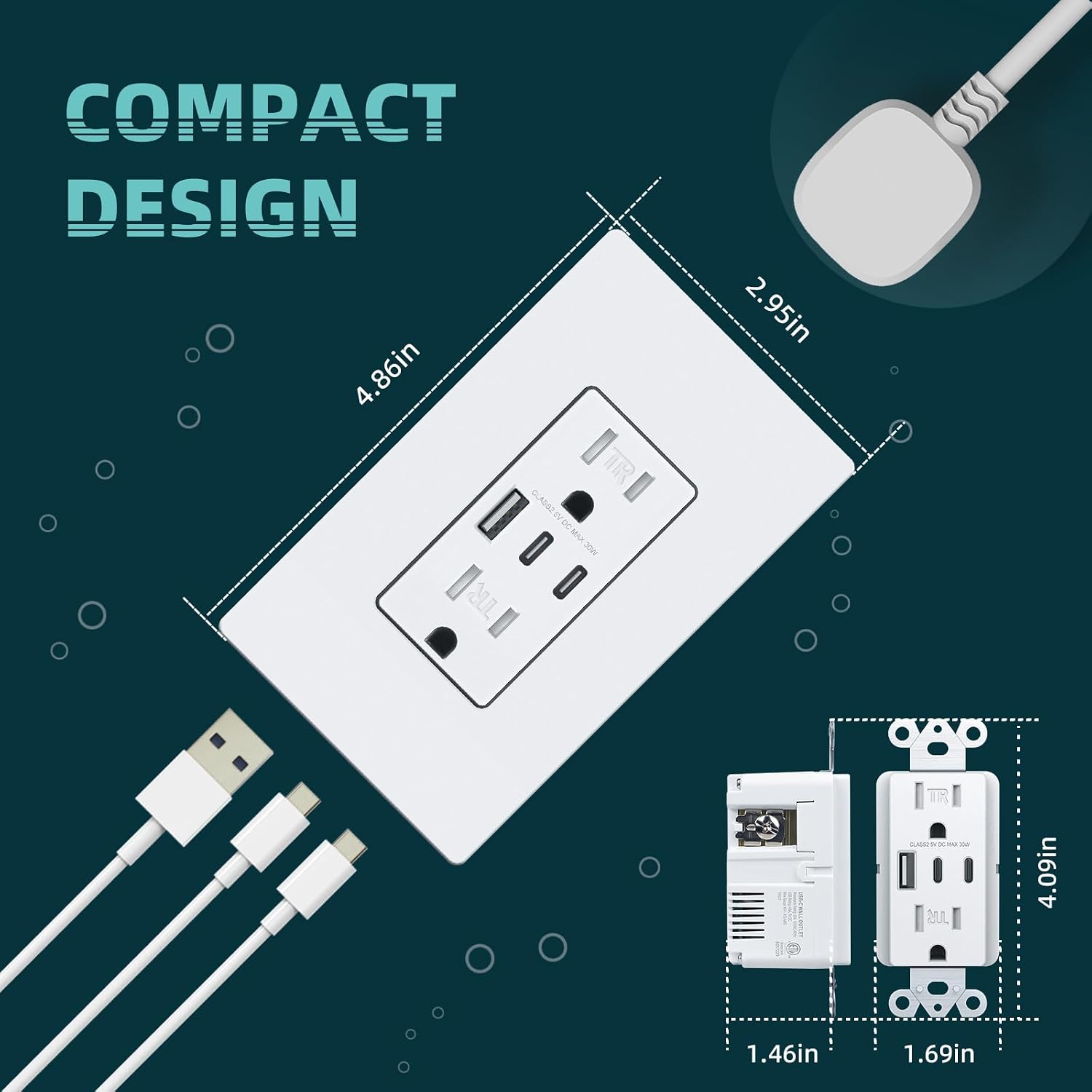 TOPELER USB C Outlet, 15 Amp Tamper Resistant Receptacle with USB-C/A Ports