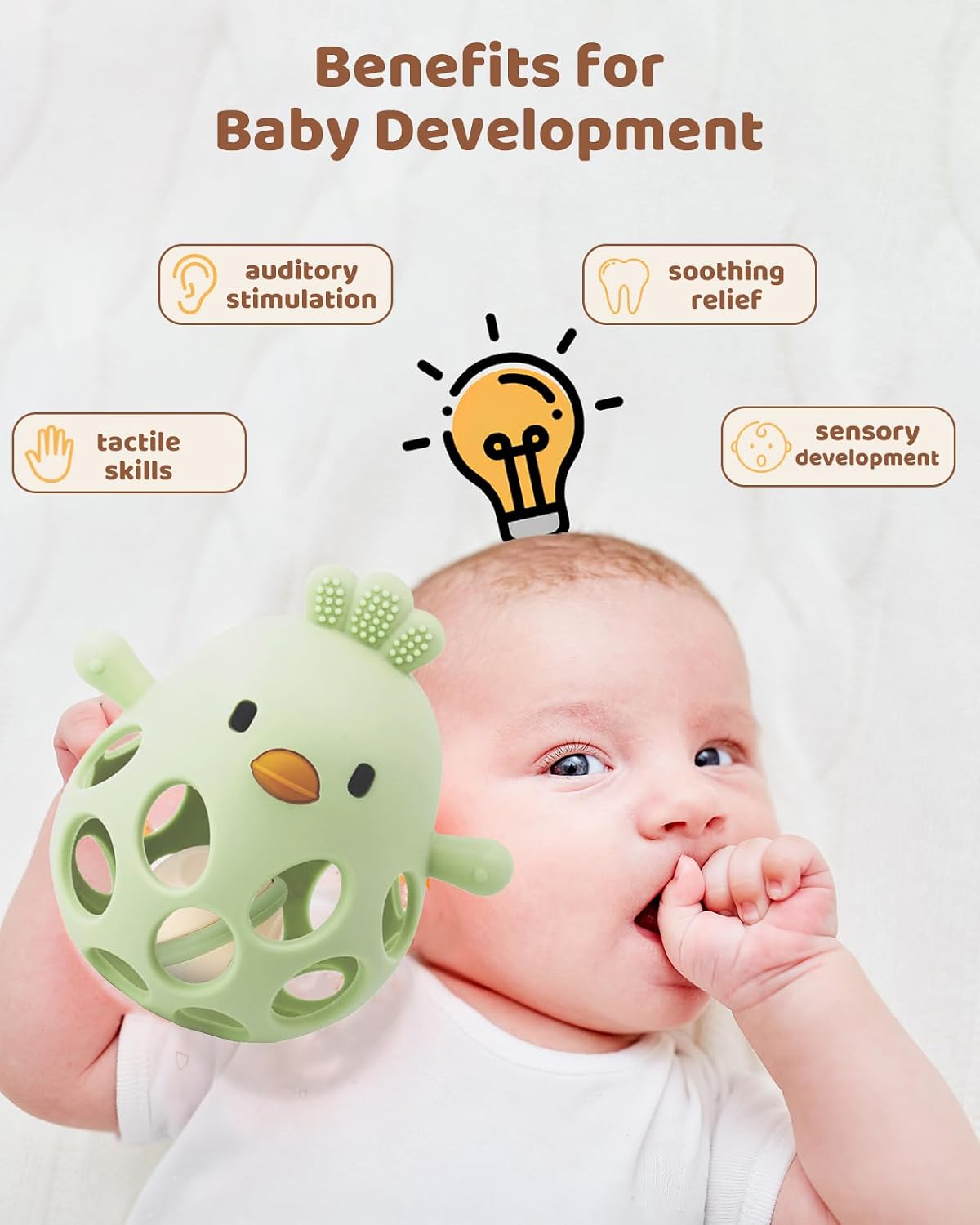 ChooKaChoo 2-in-1 Baby Teething Rattle Toy, Sensory Grasping Teether for Infants 3-12 Months, 100% Food-Grade Silicone, Easy to Hold, Soothing & Developmental, BPA Free (Green)