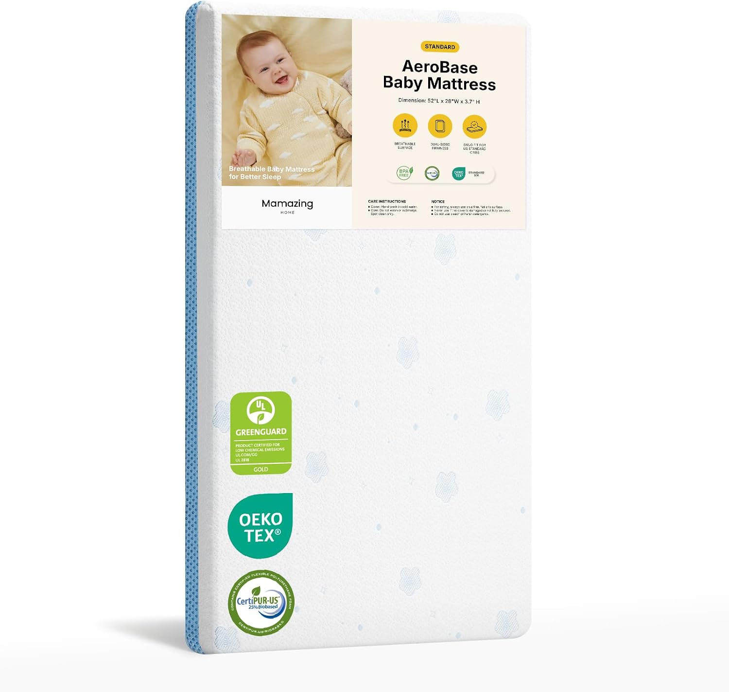 MAMAZING Aerobase Baby Crib Mattress, 52" x 28" Dual-Sided Mattress
