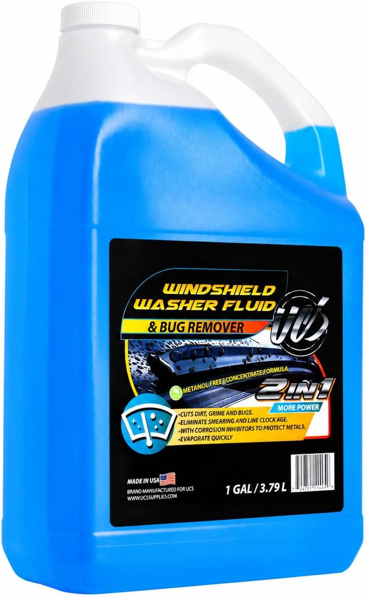 UCS Windshield Washer Fluid 2-in-1 Bug Remover – Ready to Use Formula – Streak-Free Cleaning – Removes Dirt & Road Grime – 1 Gallon (128 fl oz) Methanol-Free