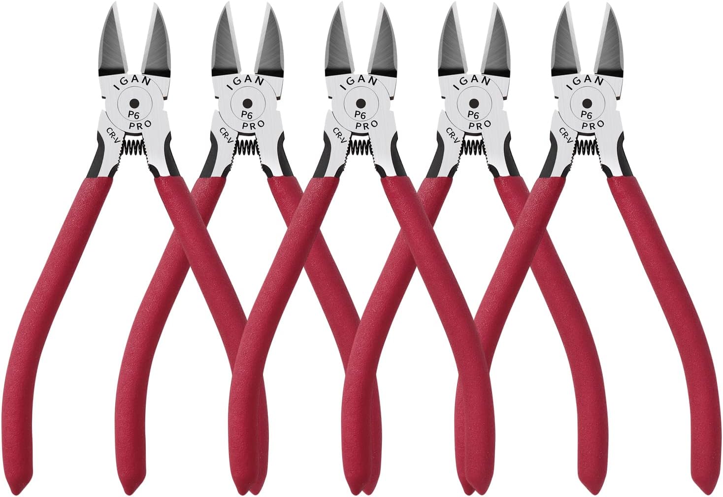 IGAN-P6 Wire Flush Cutters (Pack of 5), 6-inch Ultra Sharp and Powerful Side Cutter Clippers, Ideal Wire Snips for Handmade and Any Clean Cut Needs