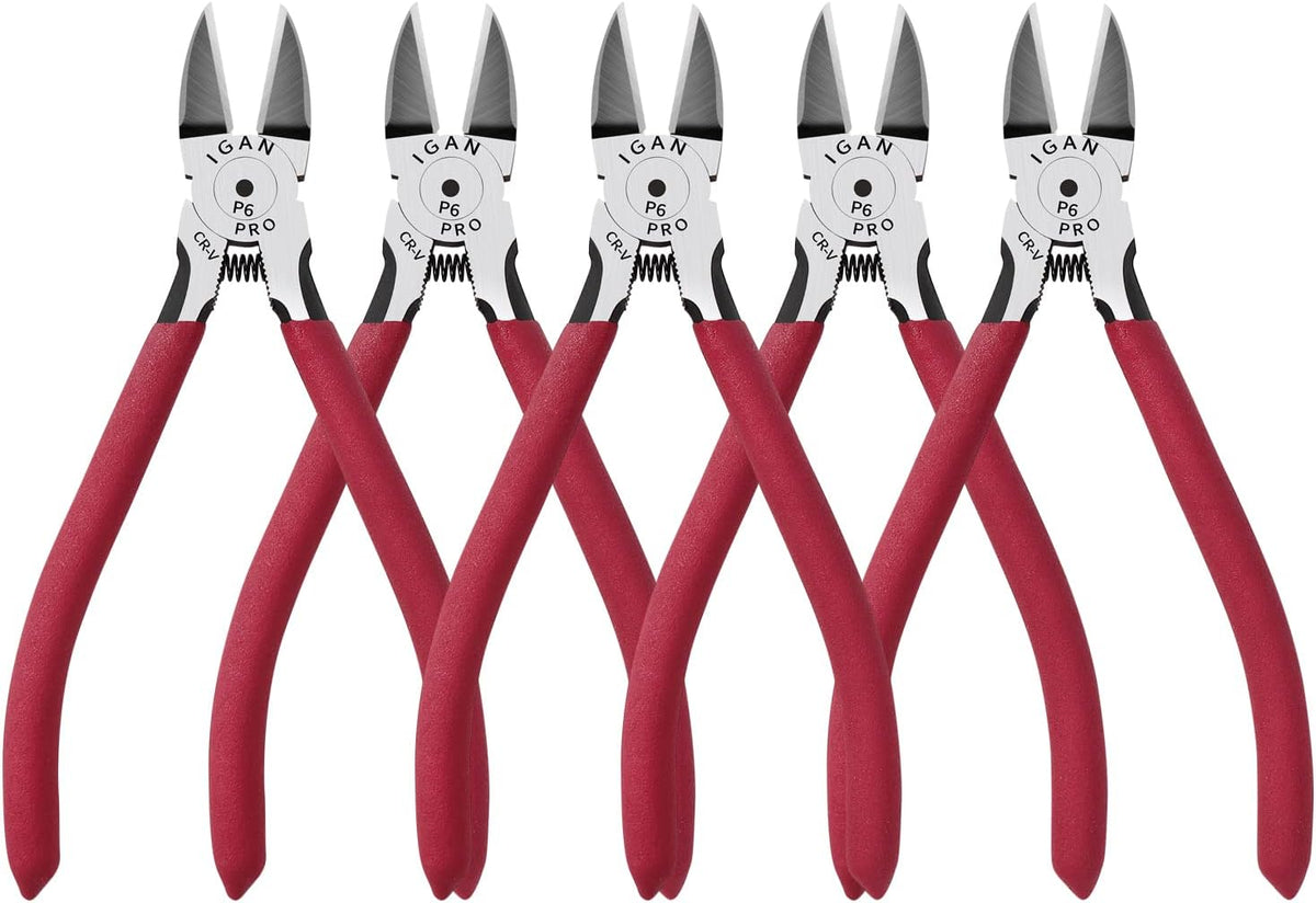 IGAN-P6 Wire Flush Cutters (Pack of 5), 6-inch Ultra Sharp and Powerful Side Cutter Clippers, Ideal Wire Snips for Handmade and Any Clean Cut Needs