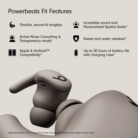 Beats Powerbeats Fit - Wireless Noise Cancelling Workout Earbuds with Secure-Fit Wingtips, Up to 30-Hour Battery Life, Sweat & Water Resistant, Apple & Android Compatible - Gravel Gray