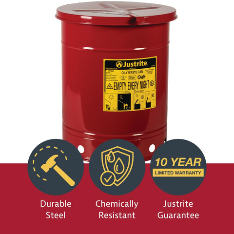 Justrite 6 Gallon Galvanized Steel Oily Waste Can