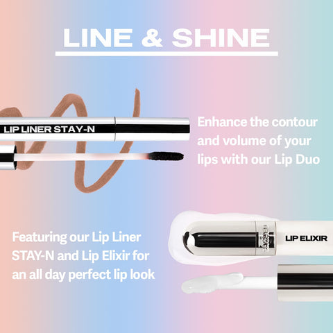 Sacheu Lip Liner Stay-N & Lip Elixir Bundle, Peel Off Lip Stain and Nourishing Lip Glaze and Lip Tint Gloss Infused with Hyaluronic Acid & Vitamin E, For All Skin Types, p-INKED and Bunny Ear