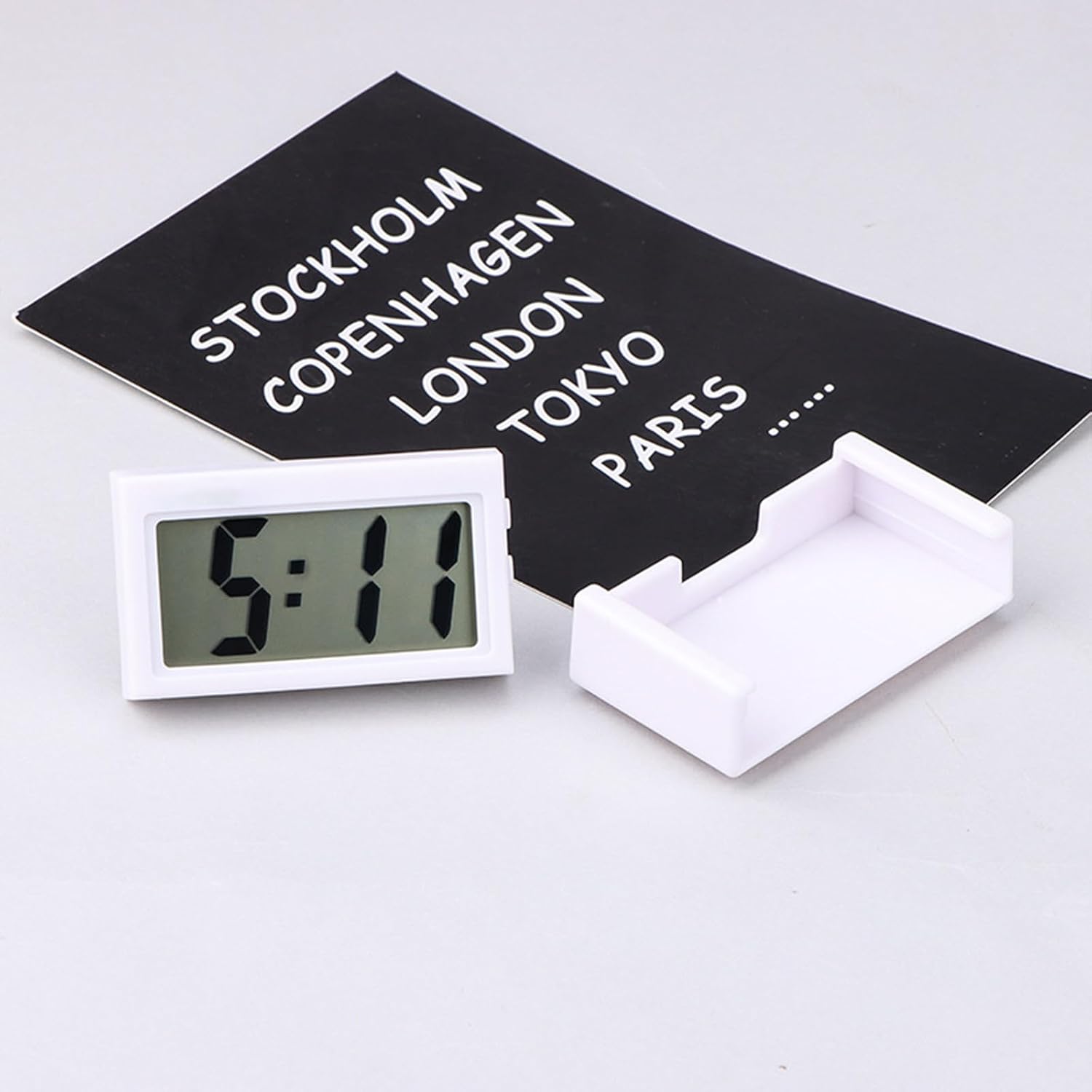 Shudyear Small Digital Clock， with Jumbo LCD Time & Day Display，Mini Automotive Small Digital Clock Battery Operated for Desktop Nightstand Pocket Car Truck Dashboard & Air Vent (6, White)