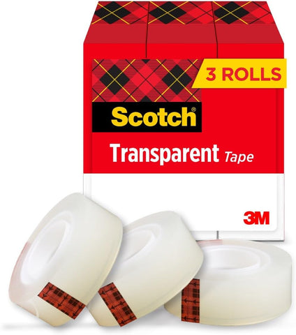 Scotch Transparent Tape, 1 Inch Core 3/4 in x 1000 in, 3 Boxes, Clear