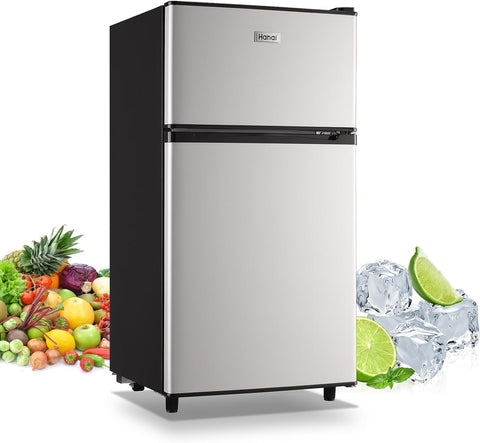 WANAI Compact Refrigerator 3.5 Cu.Ft, 2 Door Design,Adjustable Thermostat, Adjustable Removable Shelves Refrigerator Suitable for Dorm Garage and Office.