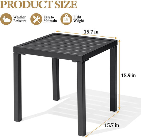 Outdoor Metal Side Table Set of 2, Patio Small Square End Table, Black