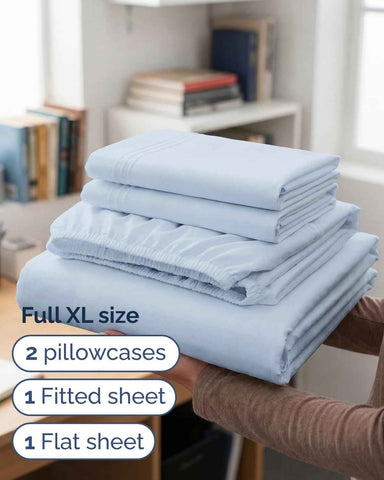 Full XL Sheets - 4 Piece Full XL Sheet Set - Cool & Breathable - Sky Blue