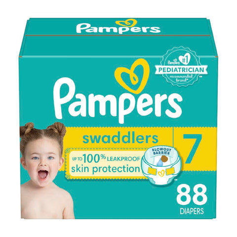 Pampers Swaddlers Diapers - Size 7, One Month Supply (88 Count), Ultra Soft Disposable Baby Diapers