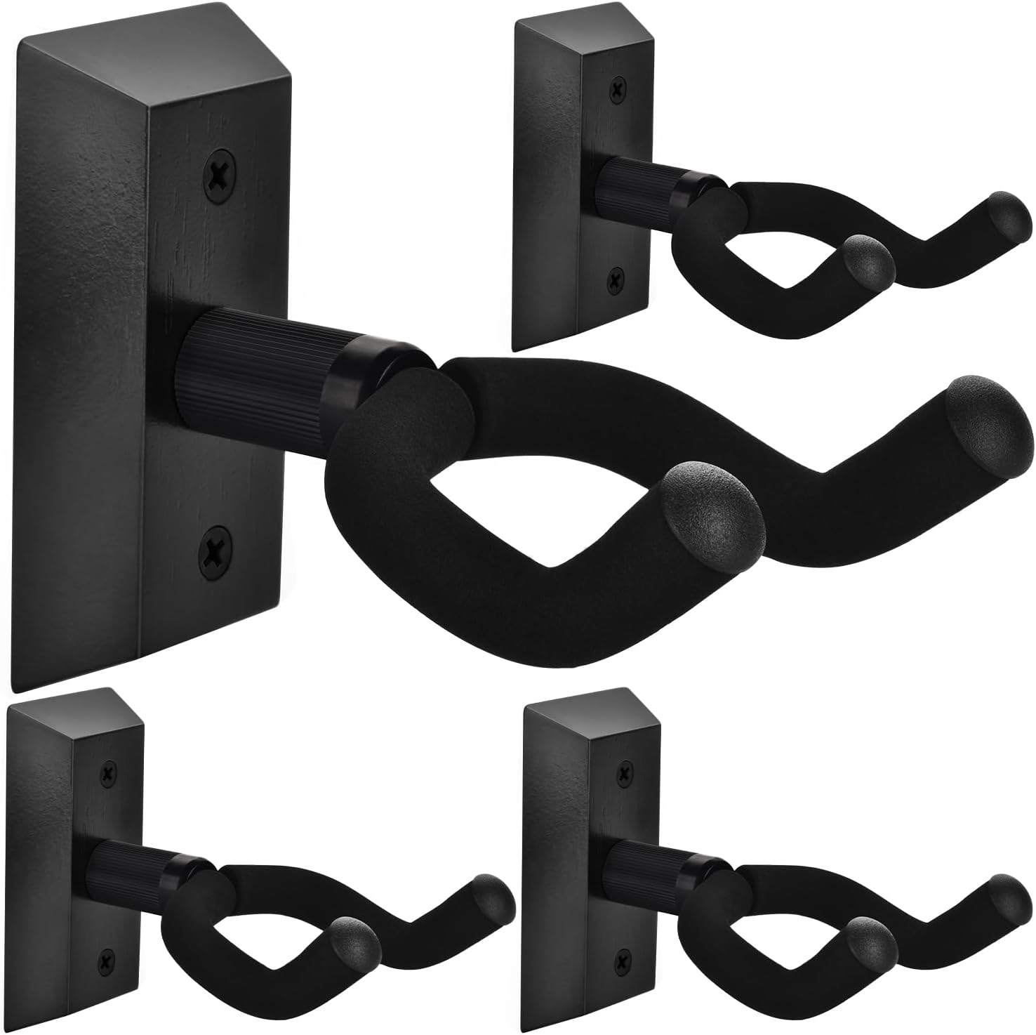 DOMMI Guitar Wall Mount 4 Pack, Guitar Hanger with Rotatable Soft Guitar Holder for All Size Guitars, Hardwood U-Shaped Guitar Wall Hanger for Acoustic, Electric Guitar, Bass, Blackwood