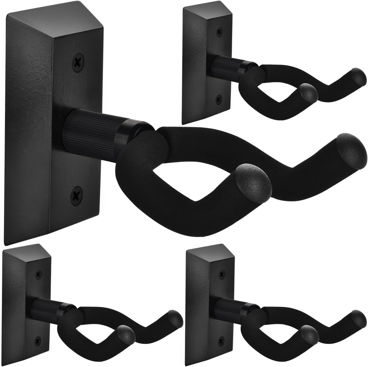 DOMMI Guitar Wall Mount 4 Pack, Guitar Hanger with Rotatable Soft Guitar Holder for All Size Guitars, Hardwood U-Shaped Guitar Wall Hanger for Acoustic, Electric Guitar, Bass, Blackwood