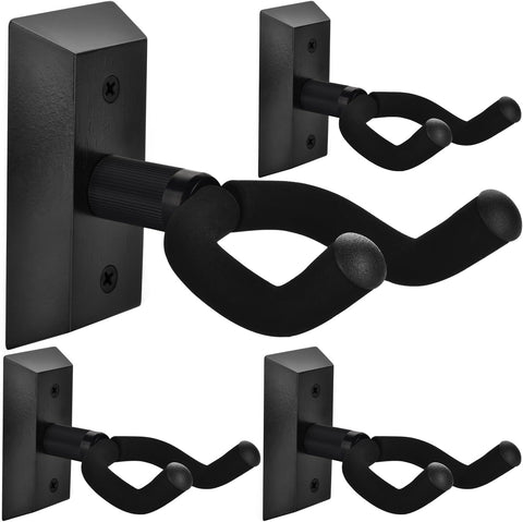 DOMMI Guitar Wall Mount 4 Pack, Guitar Hanger with Rotatable Soft Guitar Holder for All Size Guitars, Hardwood U-Shaped Guitar Wall Hanger for Acoustic, Electric Guitar, Bass, Blackwood