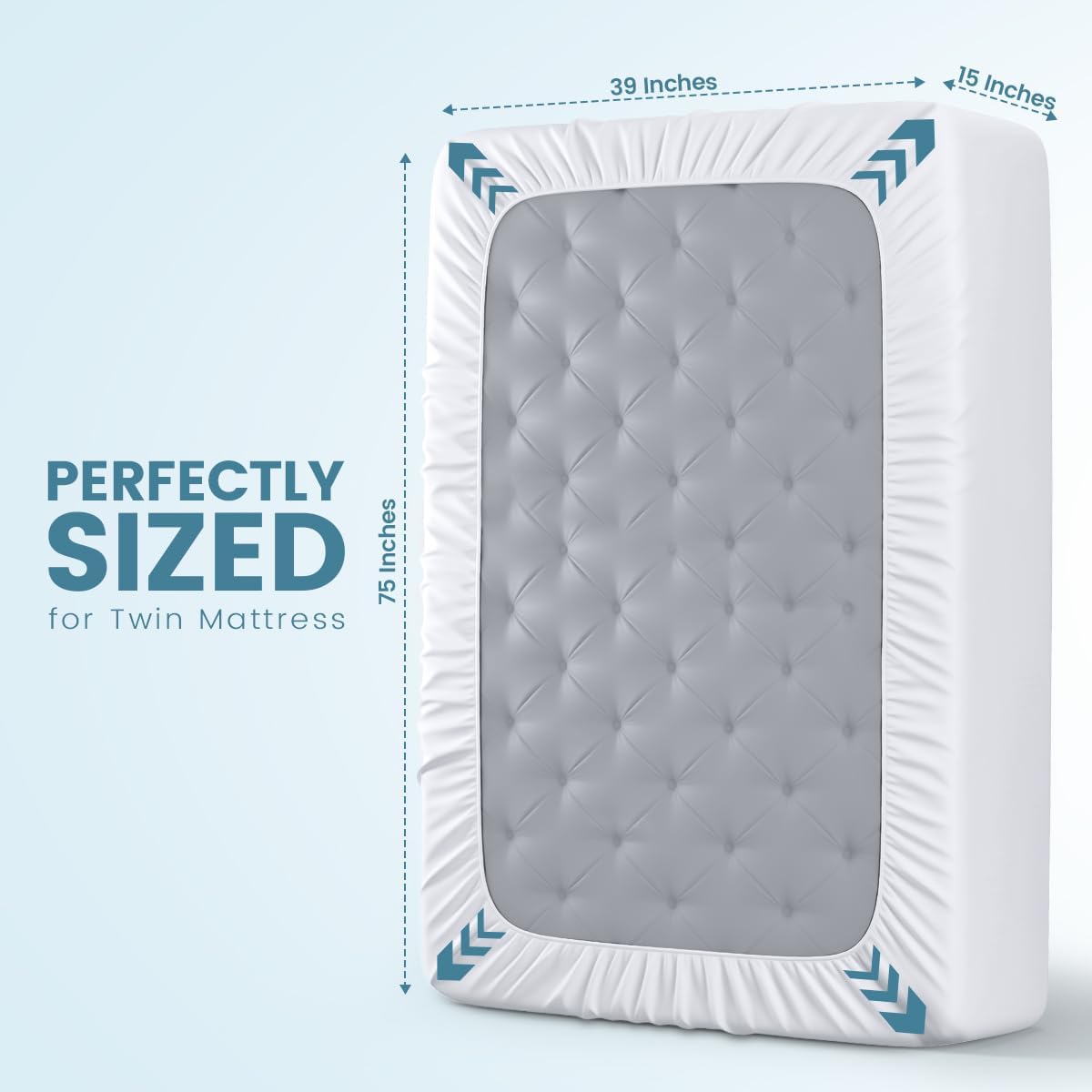 Waterproof Twin Size Mattress Protector fits Upto 15" Deep Pocket