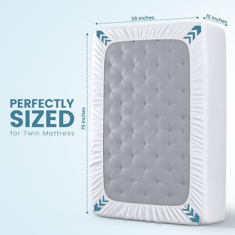 Waterproof Twin Size Mattress Protector fits Upto 15" Deep Pocket