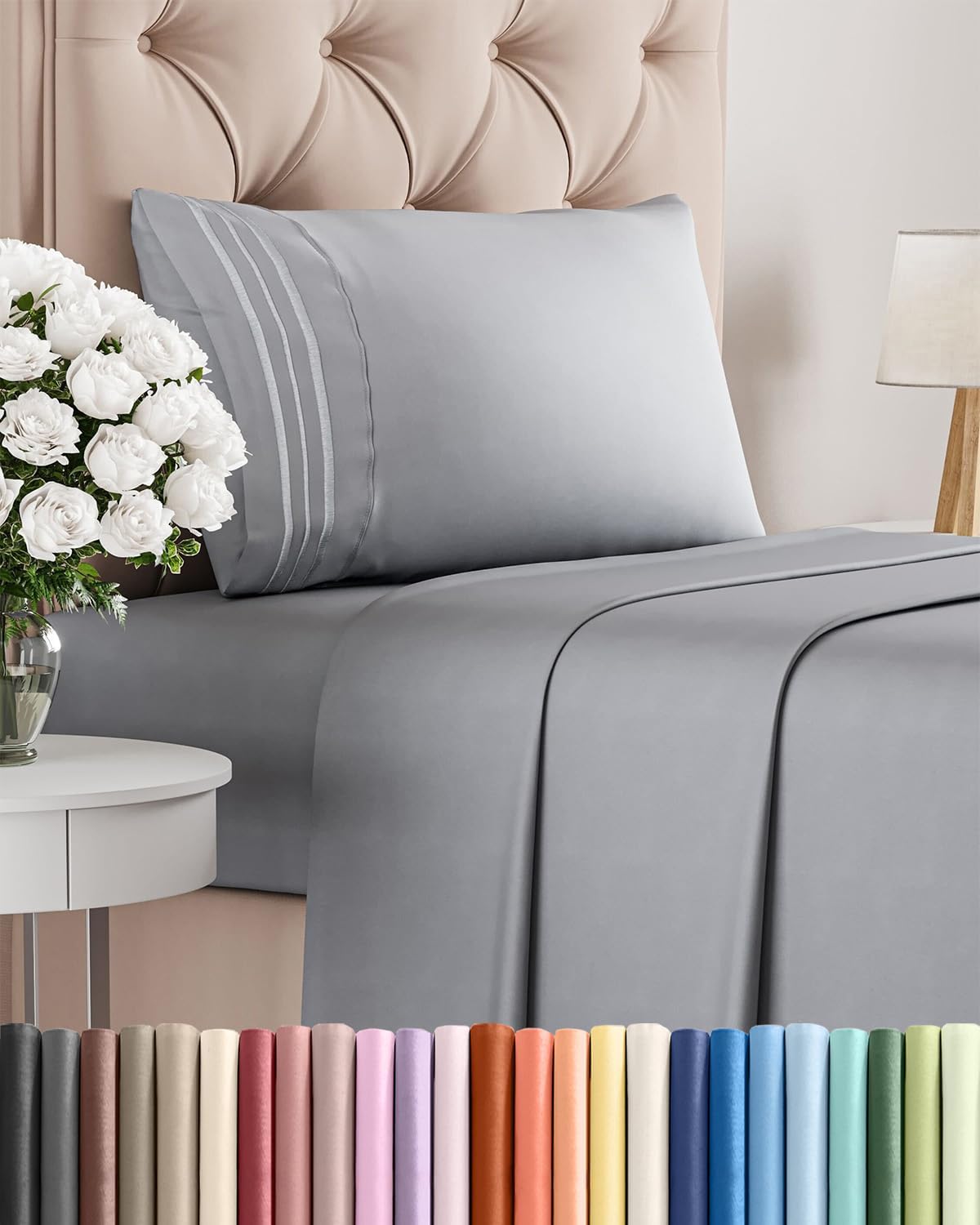 Twin Size 3 Piece Sheet Set - Breathable & Cooling Sheets - Steel Blue