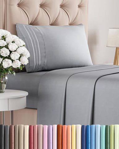 Twin Size 3 Piece Sheet Set - Breathable & Cooling Sheets - Steel Blue