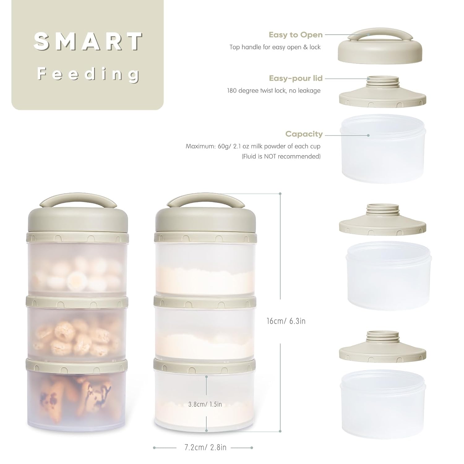 Termichy Stackable Formula Dispenser Portable: Milk Powder Container to go