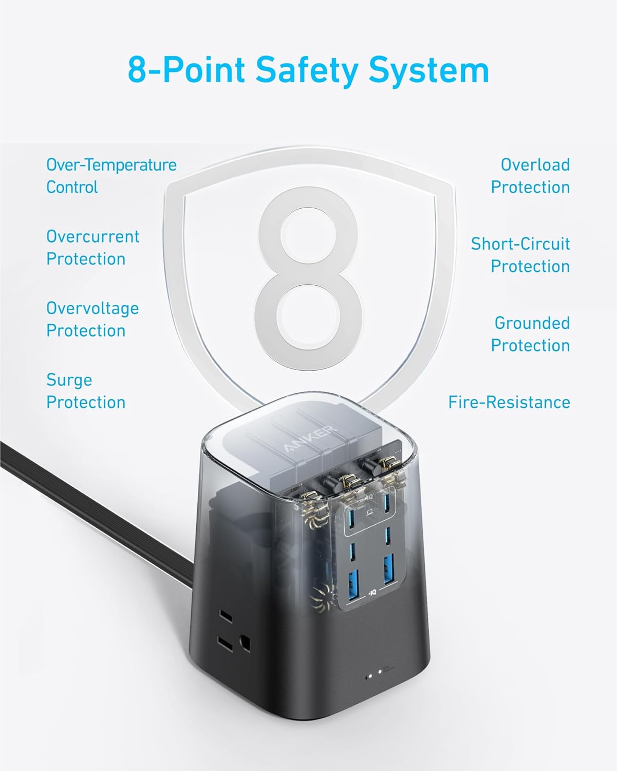 Anker Desktop Charger, 9-in-1 Power Strip with 300J Surge Protector, 100W
