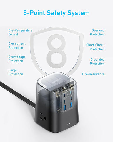 Anker Desktop Charger, 9-in-1 Power Strip with 300J Surge Protector, 100W