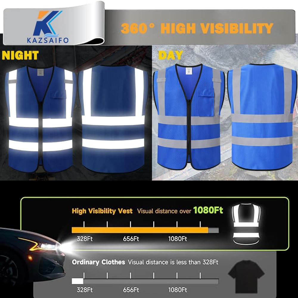Hi Vis Reflective Safety Vest for Men Women,KZ179,Blue,S