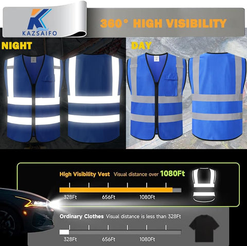 Hi Vis Reflective Safety Vest for Men Women,KZ179,Blue,S