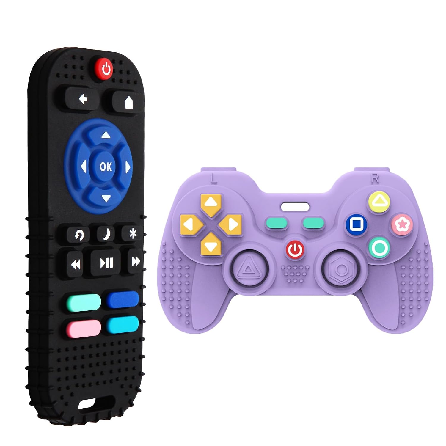 Hooku 2 Pack Remote Teether for Baby, Silicone Teethers for Babies 6-12 Months, Baby Teething Toys for Babies 0-6 Months, Remote Control Toy, Infant Gifts for Boys Girls