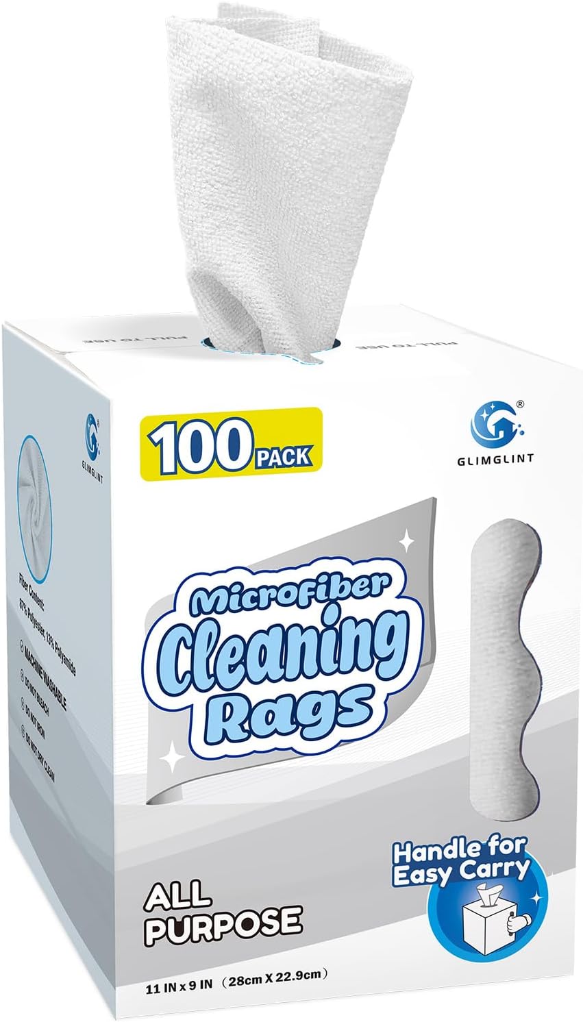 GLIMGLINT Microfiber Cleaning Cloth 100 Pack, Reusable Paper Towels 11 x 9