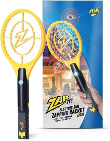 ZAP IT! Rechargeable Electric Fly Swatter Racket - 4,000-Volt Mosquito Zapper with USB Charging Cable and Super-Bright LED Light -Small- Safe 3-Layer Mesh, Yellow, Bug Zapper for Indoors and Outdoors