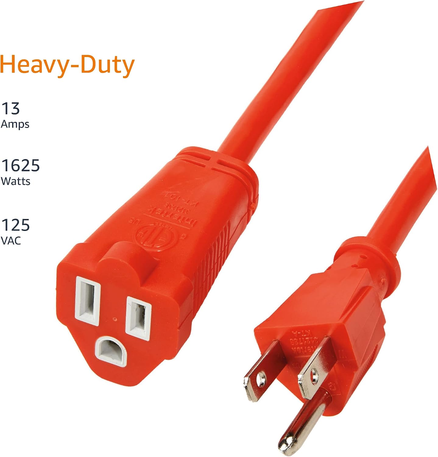 Amazon Basics 50-Foot 3-Prong Indoor/Outdoor Extension Cord, Heavy-Duty, 13 Amps, 1625 Watts, 125 VAC, Orange