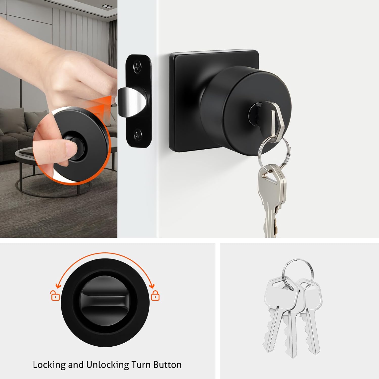 Goldenwarm Matte Black Keyed-Alike Exterior Door Knobs, Front Door Knob with Lock and Key, Black Door Knobs Entry Door Knob 1 Pack